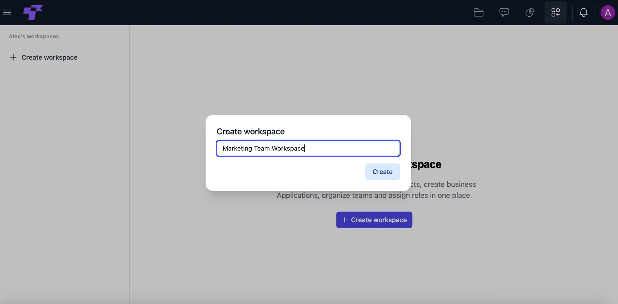 The Create workspace dialog